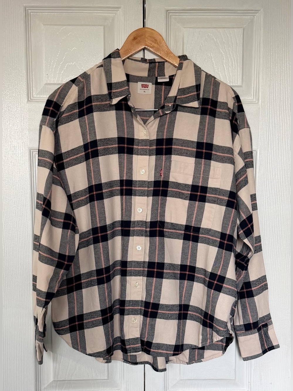 Levi’s Plaid Flannel Shirt XL Beige Black Gray Pink Oversized
